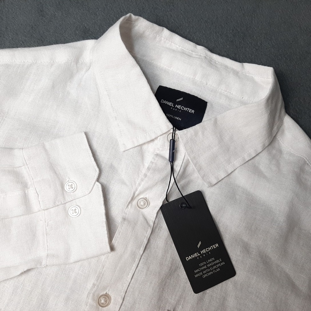 NEW Daniel Hechter Shirt Mens Large White 100% LINEN Paris Old Money Aesthetic